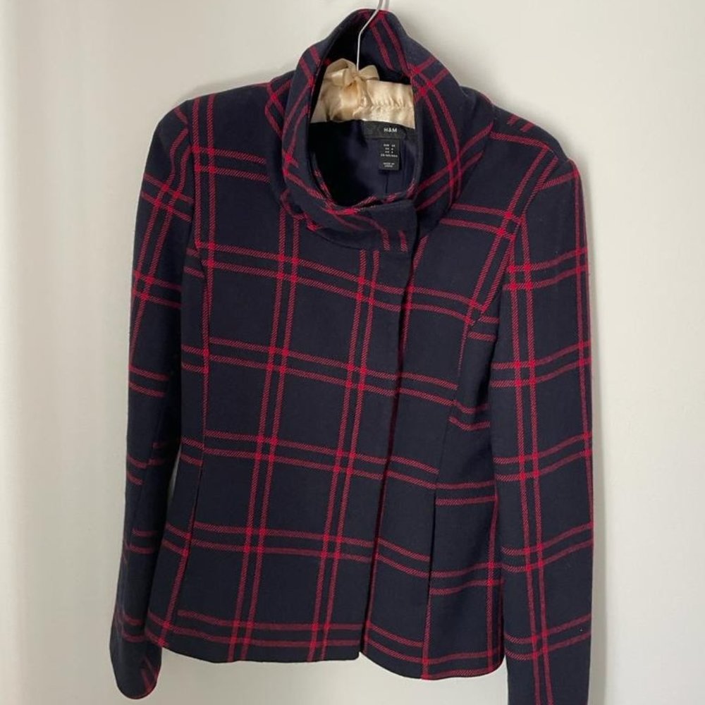 H&M Navy and Red Plaid Jacket